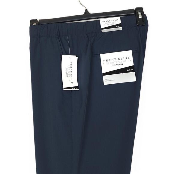 Perry Ellis Slim-Fit TechWorks Drawstring Dress Pant Dark Sapphire Large NWT
